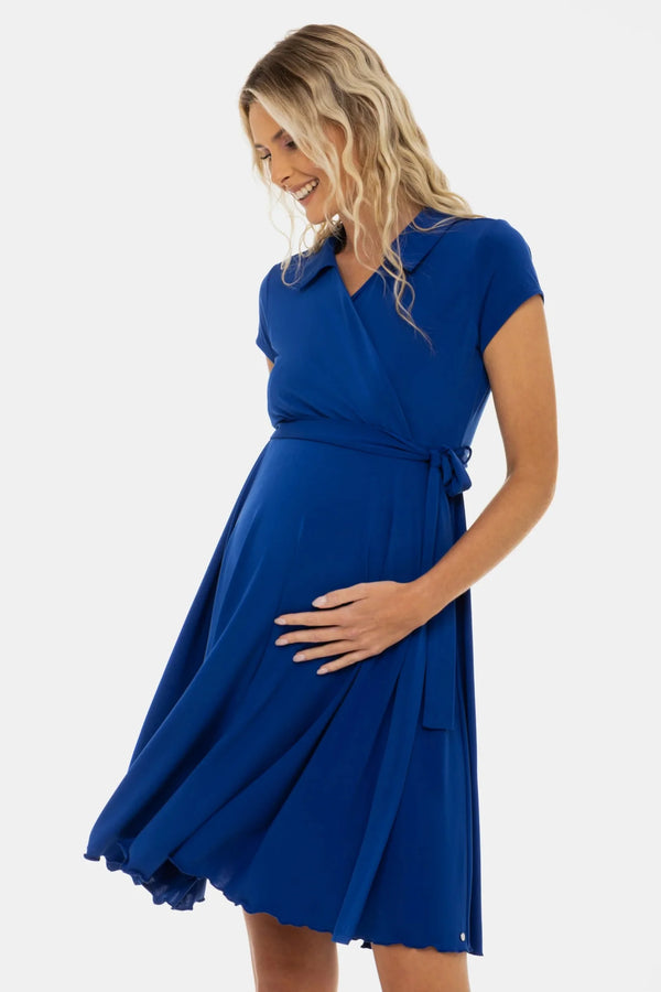 Umstands- und Stillkleid mit Wickel-Top – Königsblau