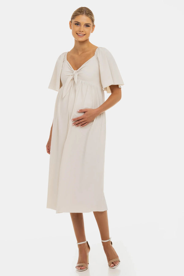 Umstandskleid mit Schleifendetail – Sandbeige