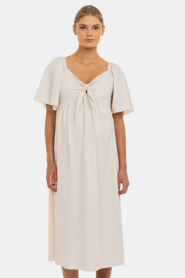 Umstandskleid mit Schleifendetail – Sandbeige