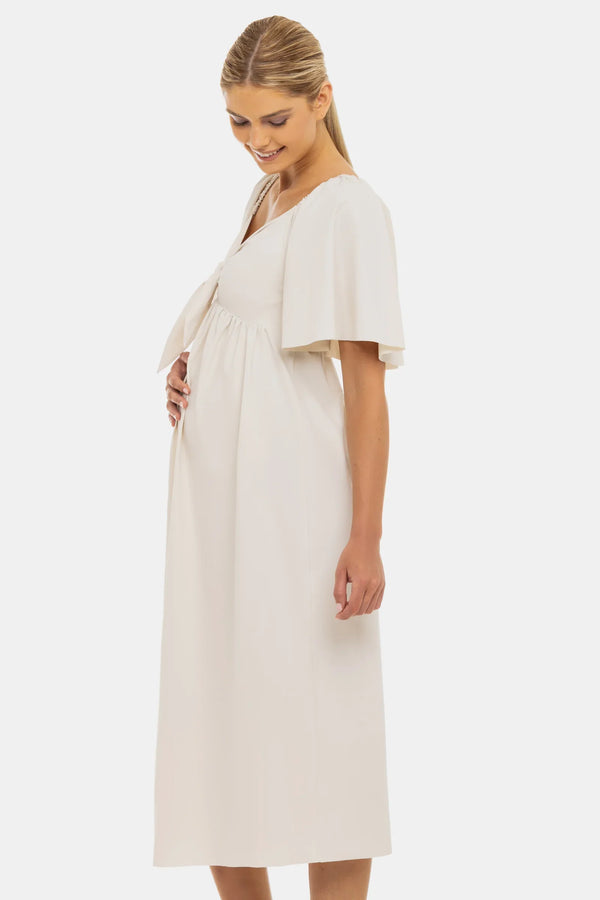 Umstandskleid mit Schleifendetail – Sandbeige