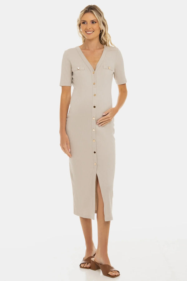 Umstands- und Stillkleid mit goldenen Knöpfen – Sand