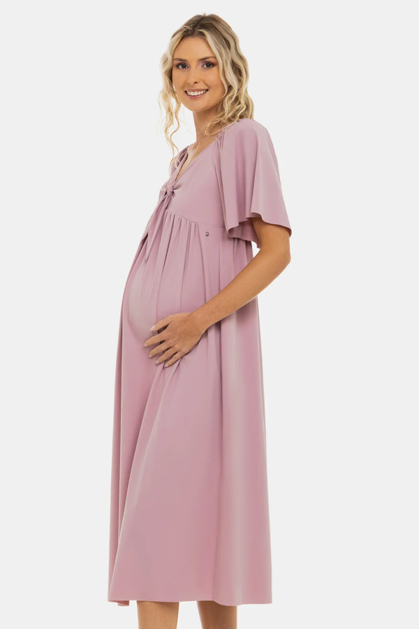 Umstandskleid mit Schleifendetail – Altrosa
