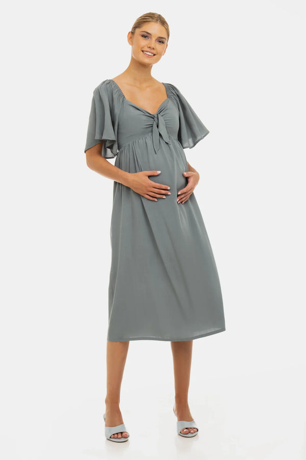 Zomerse zwangerschapsjurk met elastische rug en strik - pastelgroen