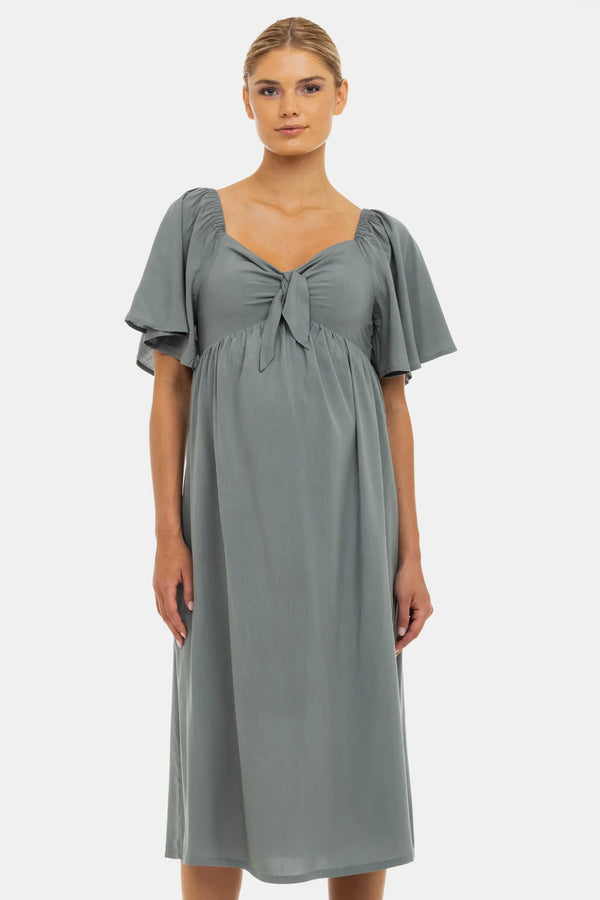 Sommerliches Umstandskleid mit elastischem Rücken und Schleife – Pastellgrün
