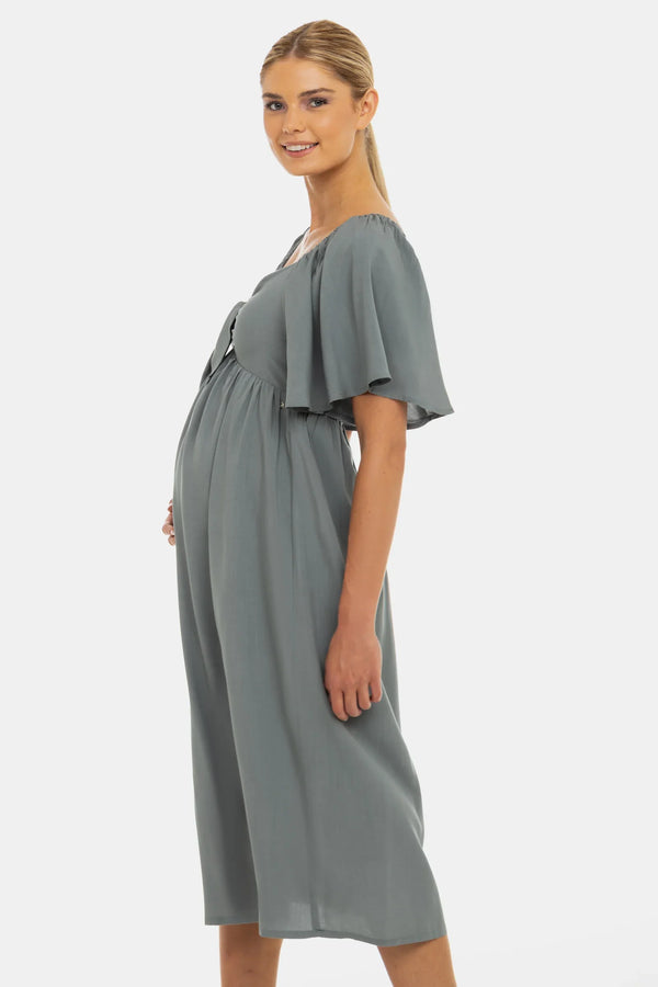 Sommerliches Umstandskleid mit elastischem Rücken und Schleife – Pastellgrün