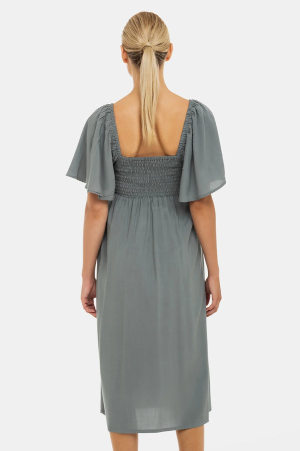 Sommerliches Umstandskleid mit elastischem Rücken und Schleife – Pastellgrün