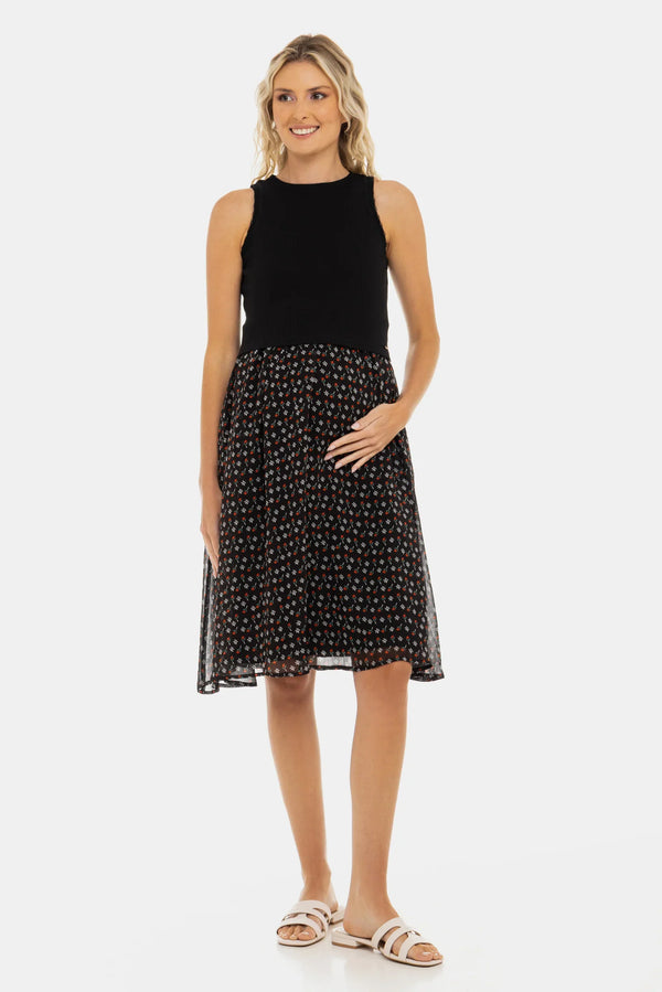 Elegantes Umstands- und Stillkleid mit Ripp-Top und luftigem Rock – Blumen