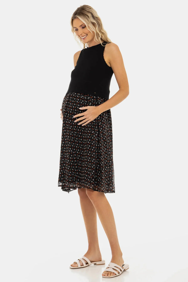 Elegantes Umstands- und Stillkleid mit Ripp-Top und luftigem Rock – Blumen