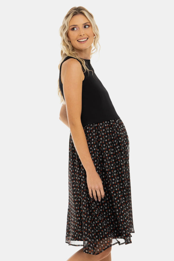 Elegantes Umstands- und Stillkleid mit Ripp-Top und luftigem Rock – Blumen