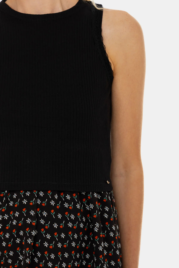 Elegantes Umstands- und Stillkleid mit Ripp-Top und luftigem Rock – Blumen