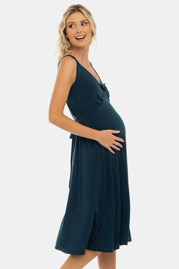 Luftiges Umstandskleid mit Raffung und Schleifendetail – Petrol