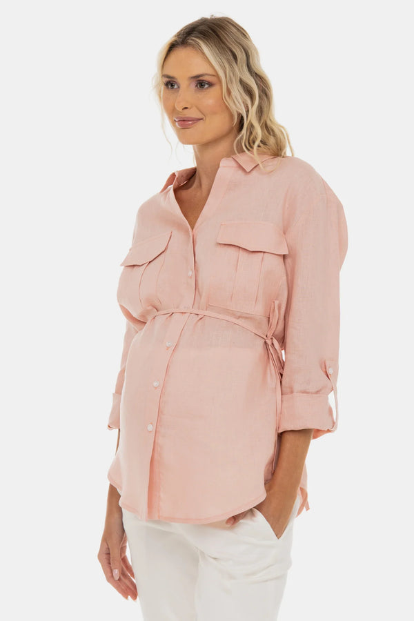 Leinen-Umstands- und Stillbluse – Zartrosa