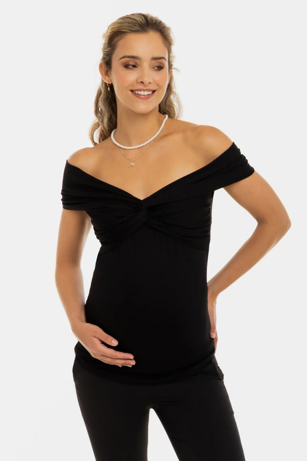 Elegante Umstandsbluse mit Knotendetail - Schwarz