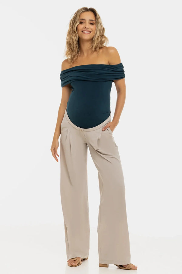 Elegante Umstandsbluse mit Off-Shoulder – Petrol