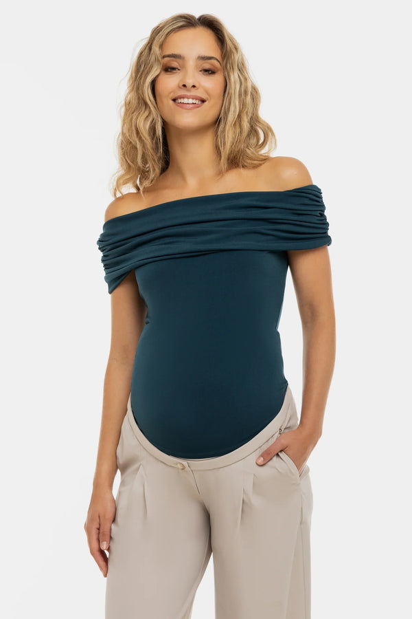 Elegante Umstandsbluse mit Off-Shoulder – Petrol