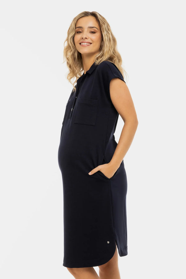 Umstands- und Stillkleid aus Travelstoff – Dunkelblau