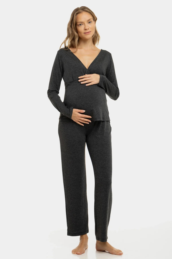 Dunkelgrauer Umstands- und Stillpyjama