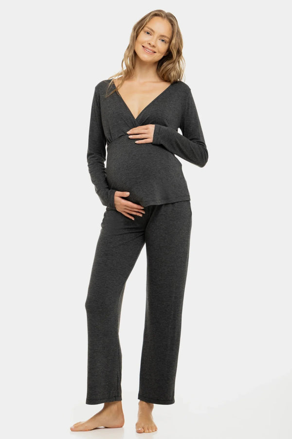 Dunkelgrauer Umstands- und Stillpyjama