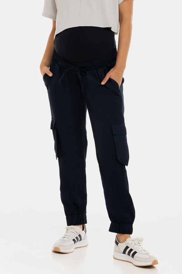 Umstands-Satinhose im Cargo-Stil – Navy