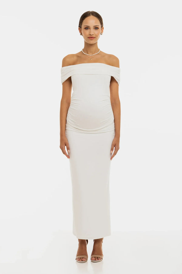 Langes Umstandsbrautkleid mit Raffung – Ecru