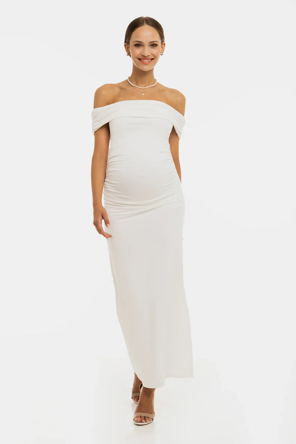 Langes Umstandsbrautkleid mit Raffung – Ecru