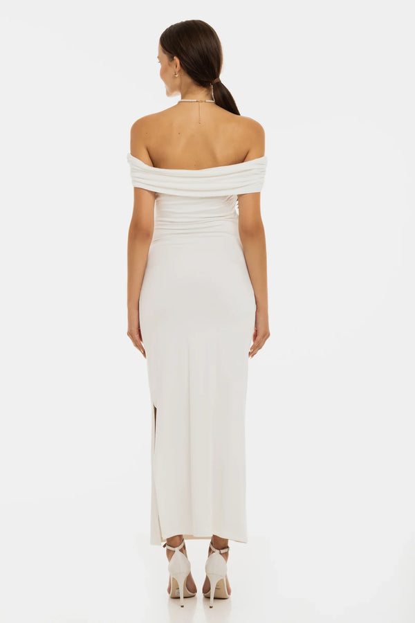 Langes Umstandsbrautkleid mit Raffung – Ecru