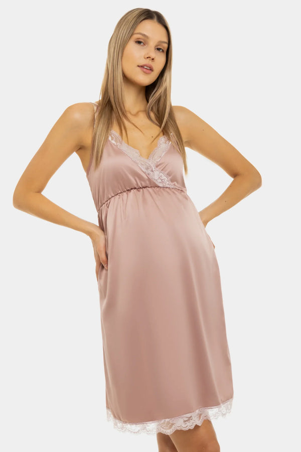 Satiniertes Umstands- und Stillnachthemd – Puderrosa