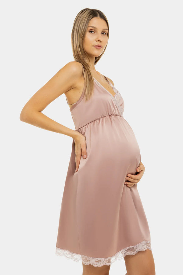 Satiniertes Umstands- und Stillnachthemd – Puderrosa