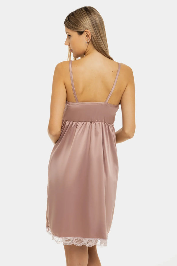 Satiniertes Umstands- und Stillnachthemd – Puderrosa