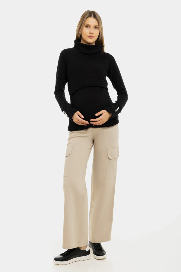 Schwarzer Umstands- & Stillpullover mit Rollkragen