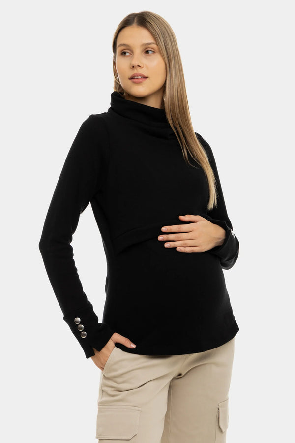 Schwarzer Umstands- & Stillpullover mit Rollkragen