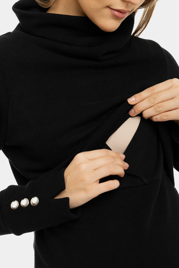 Schwarzer Umstands- & Stillpullover mit Rollkragen