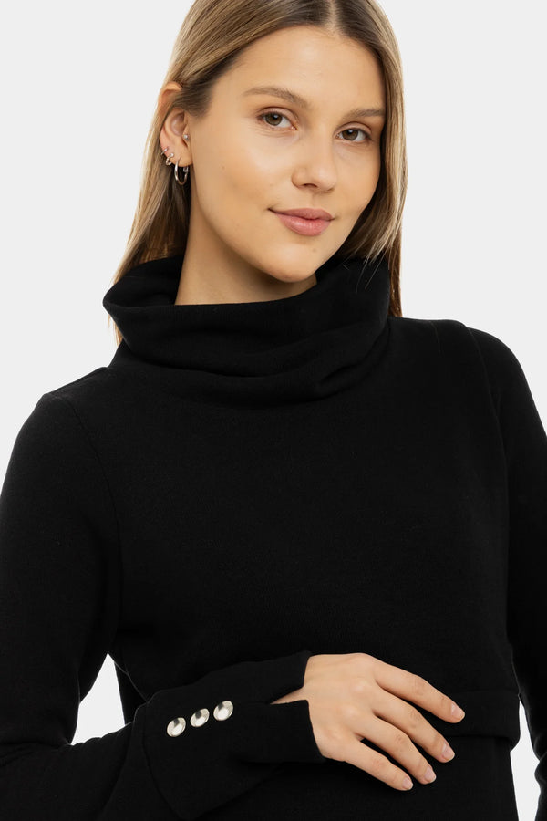 Schwarzer Umstands- & Stillpullover mit Rollkragen