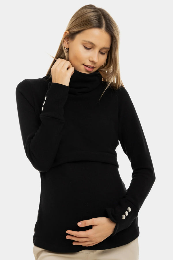 Schwarzer Umstands- & Stillpullover mit Rollkragen