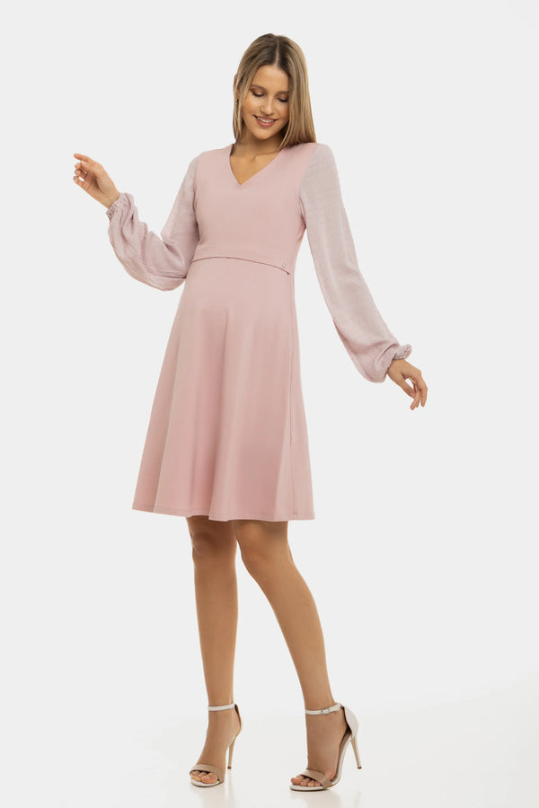 A-Linien-Umstands- und Stillkleid mit Chiffonärmeln – Altrosa