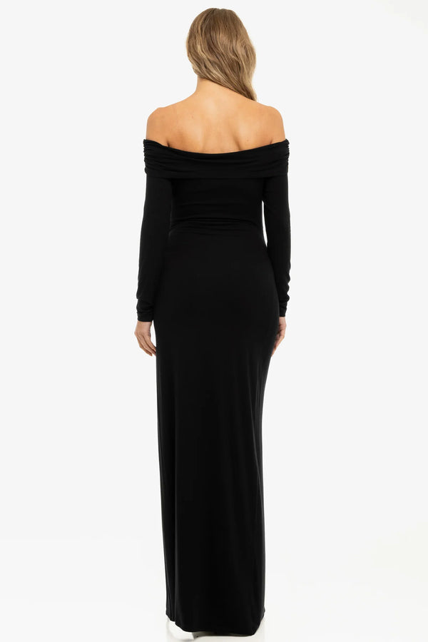 Langes elegantes Umstandskleid mit Off-Shoulder – Schwarz