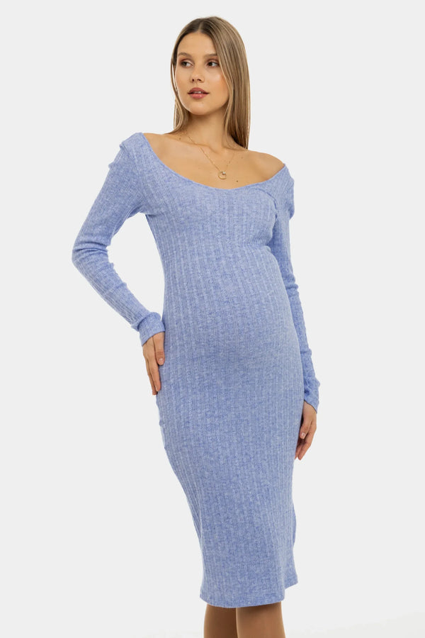 Gestricktes figurbetontes Umstandskleid – Lavendel