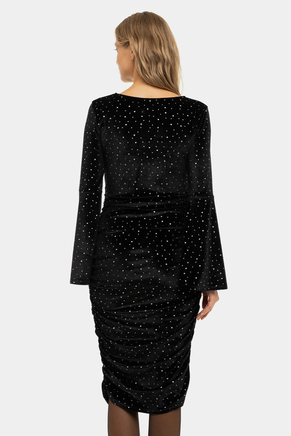 Glänzendes Umstandskleid aus Samt mit Raffung – Schwarz