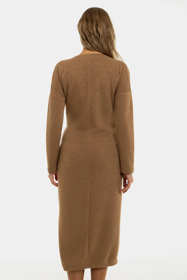 Langes gestricktes Umstands- und Stillkleid – Karamell