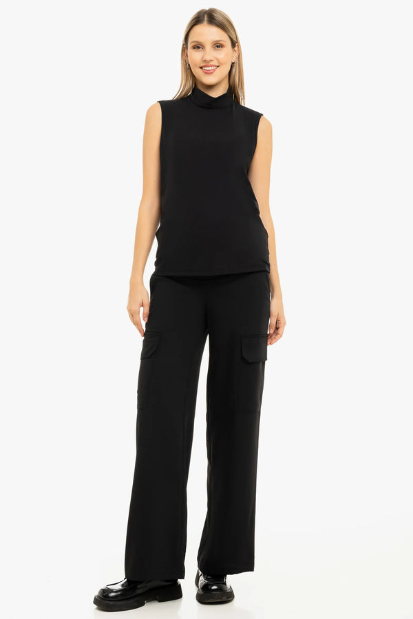 Crêpe-Cargo-Umstandshose – Schwarz