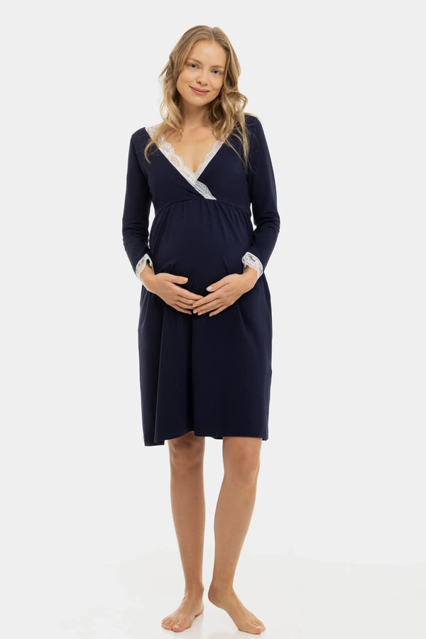 Umstands- und Stillnachthemd aus Baumwolle – Navy