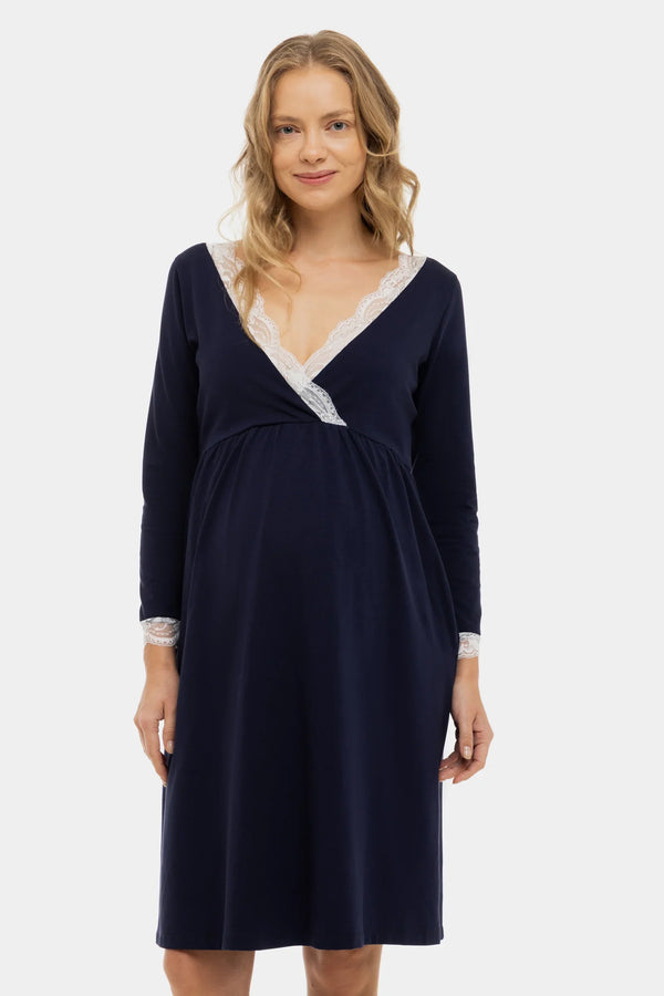 Umstands- und Stillnachthemd aus Baumwolle – Navy