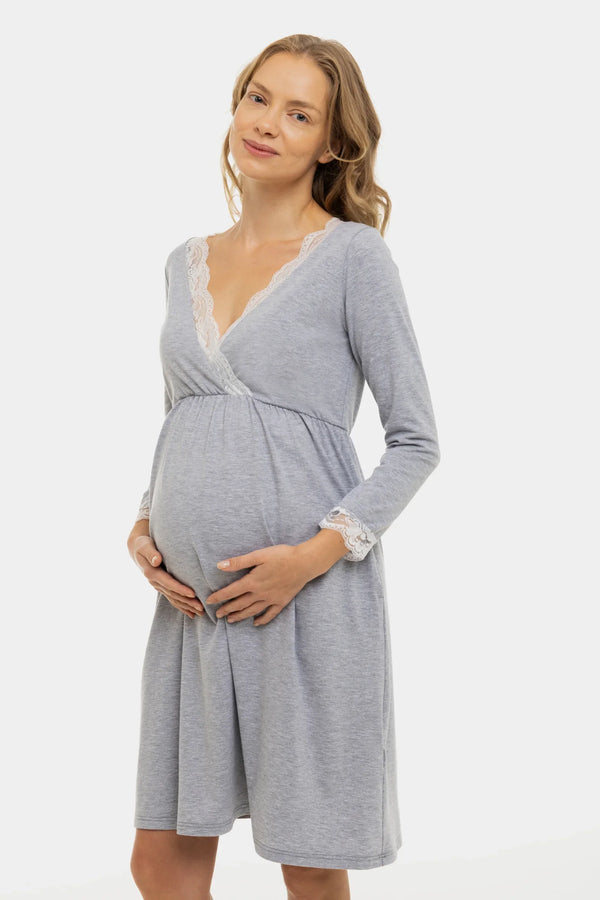 Umstands- und Stillnachthemd aus Baumwolle – Hellgrau