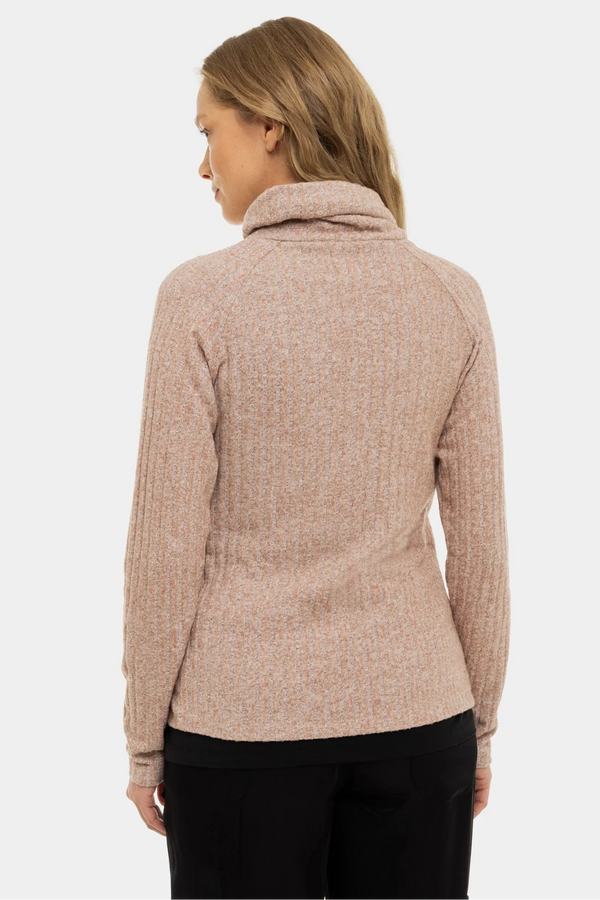 Beiger gerippter Umstands- und Stillpullover mit Rollkragen