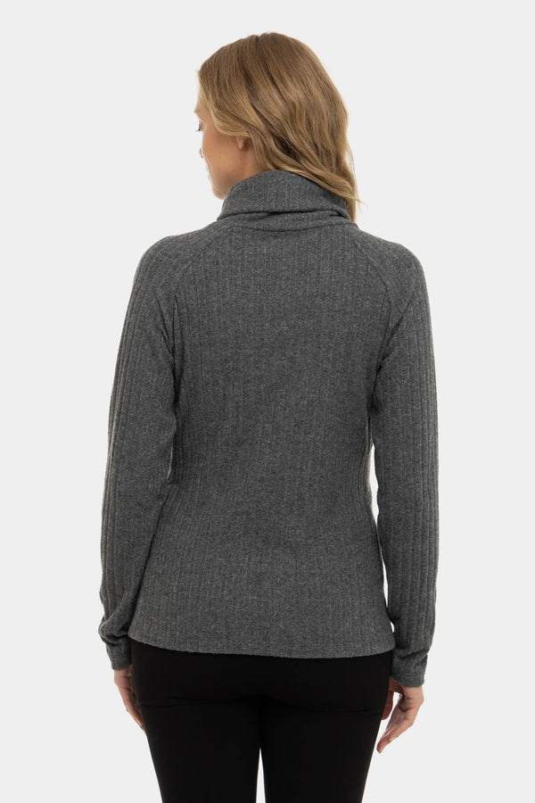Dunkelgrauer Rippstrick-Umstands- und Stillpullover