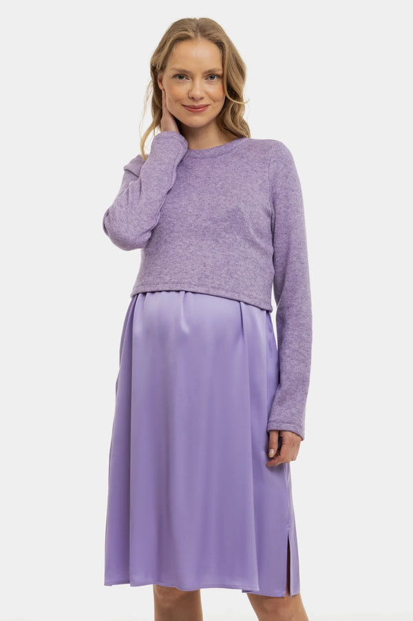 Satiniertes Umstands- und Stillkleid mit Pullover – Lila