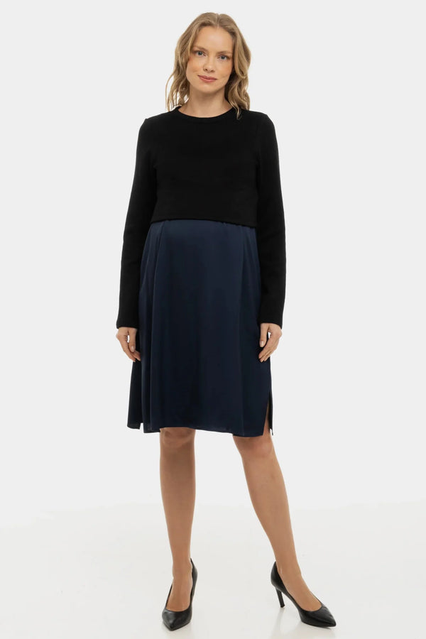 Satiniertes Umstands- und Stillkleid mit Pullover – Dunkelblau
