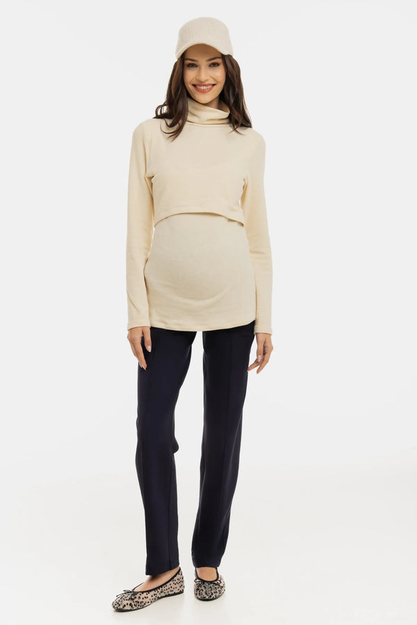 Feinstrick-Umstands- und Stillpullover aus Baumwolle – Ecru