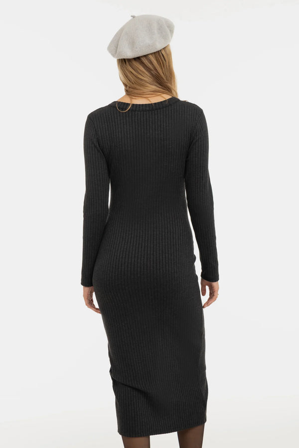 Umstands- und Stillkleid aus Rippjersey mit Knöpfen - Anthrazit