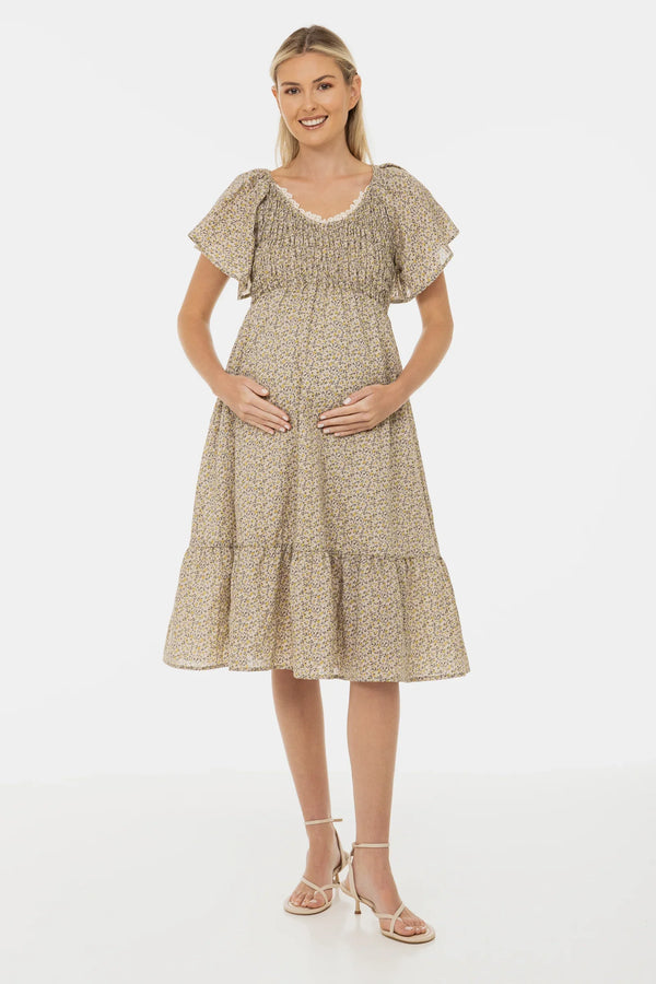 Boho-Umstandskleid aus Baumwolle mit Spitzenausschnitt